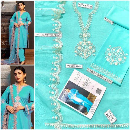 3 Pcs Women's Unstitched Embroidered Suit