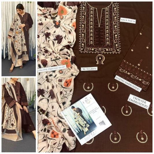 3 Pcs Women's Unstitched Embroidered Suit
