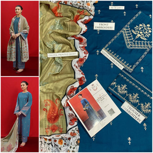 3 Pcs Women's Unstitched Embroidered Suit