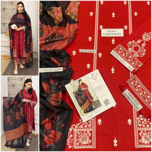3 Pcs Women's Unstitched Embroidered Suit