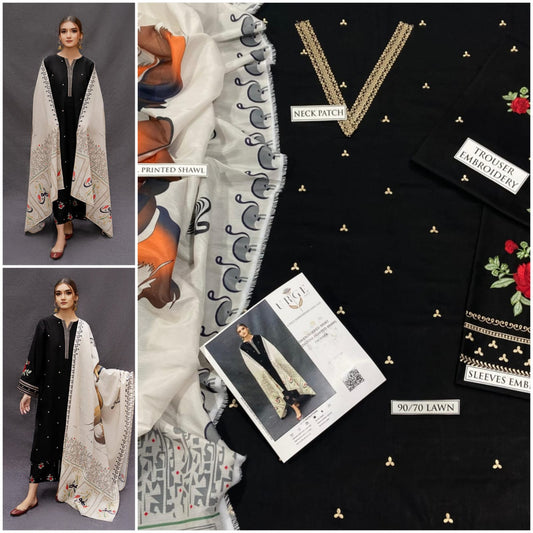 3 Pcs Women's Unstitched Embroidered Suit