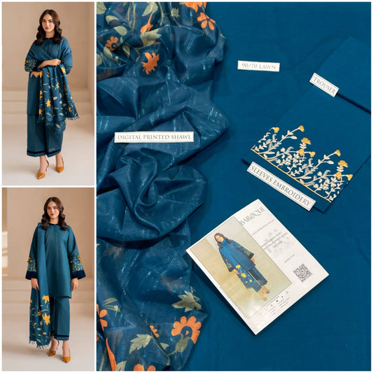 3 Pcs Women's Unstitched Embroidered Suit