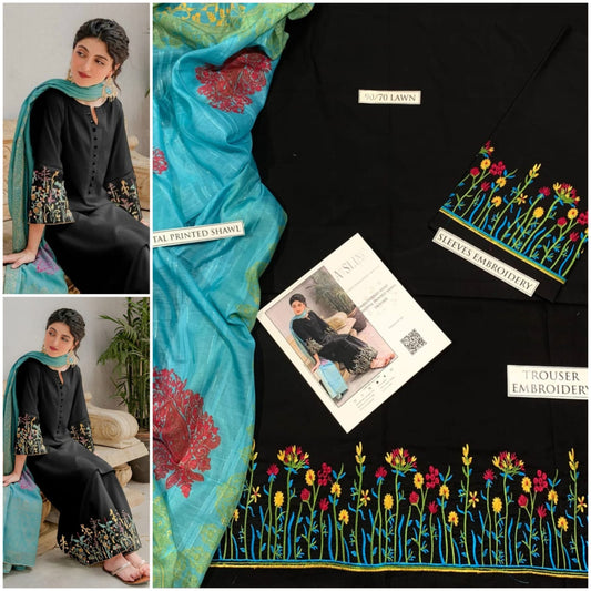 3 Pcs Women's Unstitched Embroidered Suit