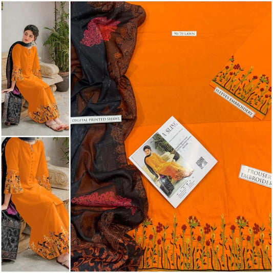 3 Pcs Women's Unstitched Embroidered Suit