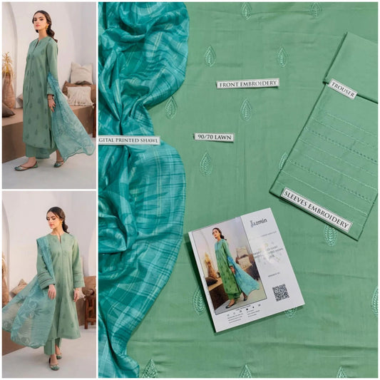 3 Pcs Women's Unstitched Embroidered Suit