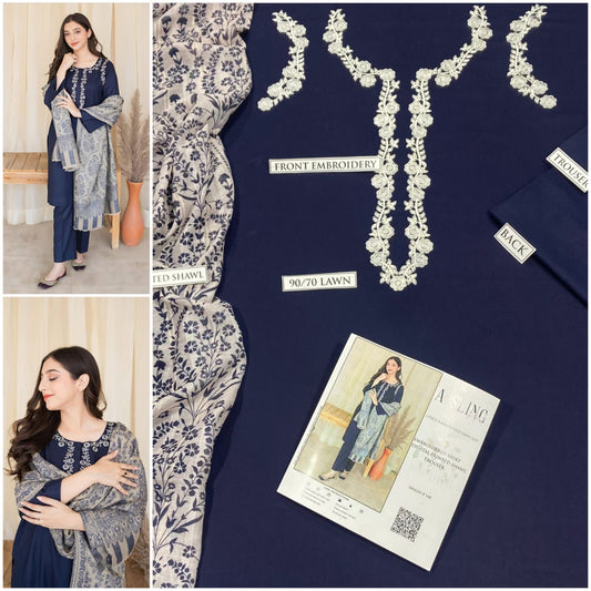 3 Pcs Women's Unstitched Embroidered Suit
