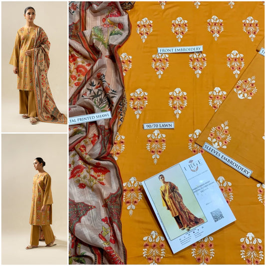3 Pcs Women's Unstitched Embroidered Suit