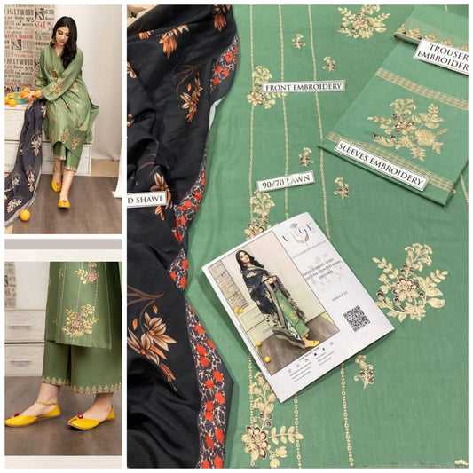 3 Pcs Women's Unstitched Embroidered Suit