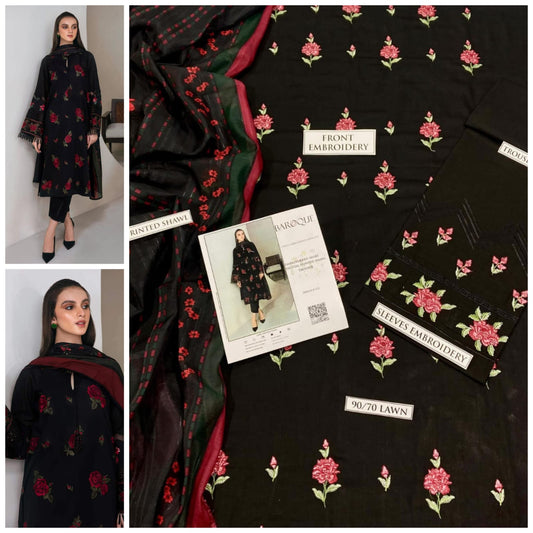 3 Pcs Women's Unstitched Embroidered Suit